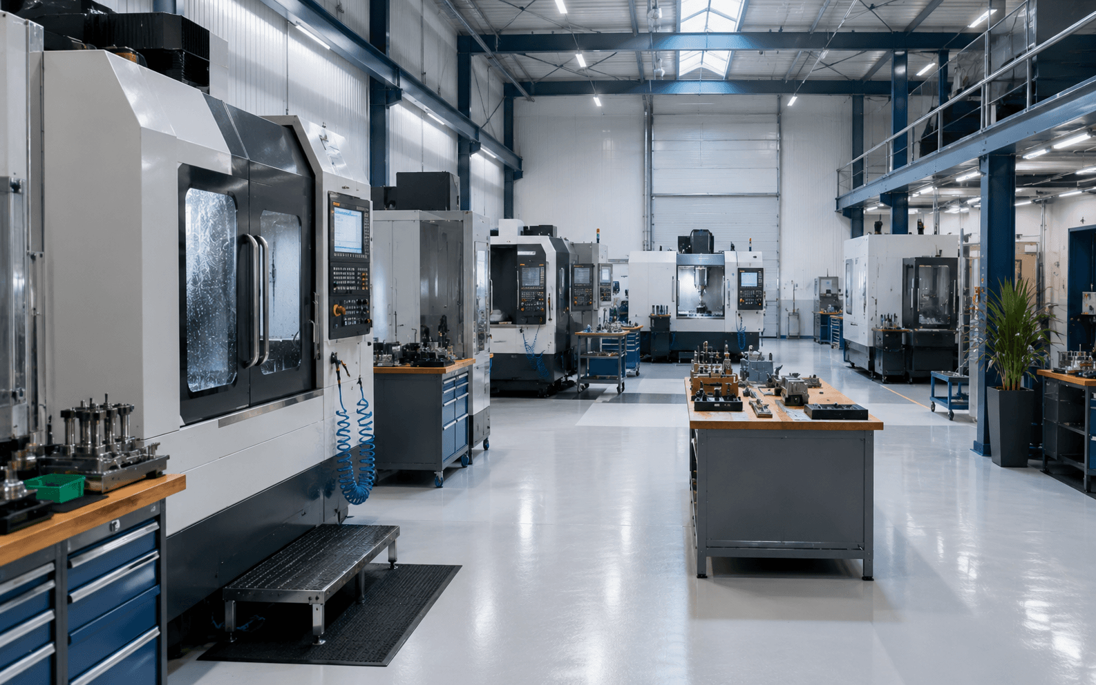 Clean modern CNC workshop with organised machines